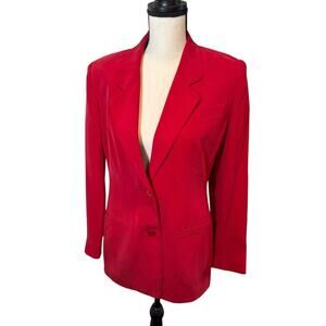 Vintage Chaus Tomato Red 100% Silk Cinch‎ Waist Blazer Medium 90s Office Siren